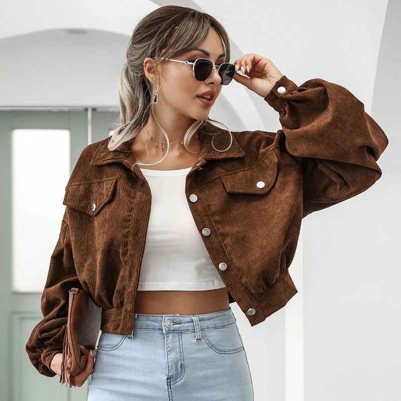 Jaqueta Curta Feminina Tendência De Veludo - Promoção De Inverno 2025