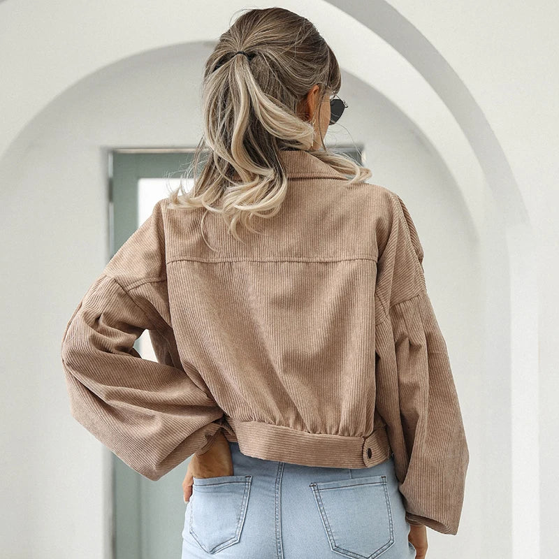 Jaqueta Curta Feminina Tendência De Veludo - Promoção De Inverno 2025