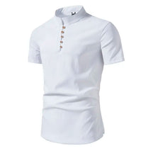 Camisa Masculina Gola Redonda Com Botões Camisa De Cor Sólida