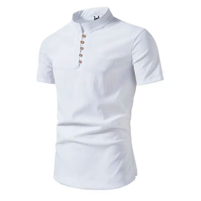 Camisa Masculina Gola Redonda Com Botões Camisa De Cor Sólida
