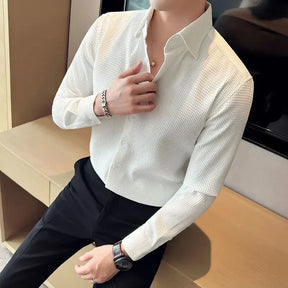 Camisa Social Elegante Masculina Para Negócios Moda Casual De Luxo