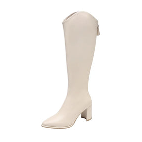 Bota Feminina De Joelho Com Zíper Salto Grosso Moda Outono