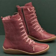 Bota Feminina Confortável Média Com Cadarço Moda Coturno