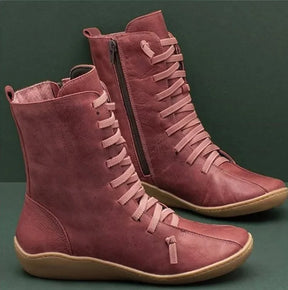 Bota Feminina Confortável Média Com Cadarço Moda Coturno