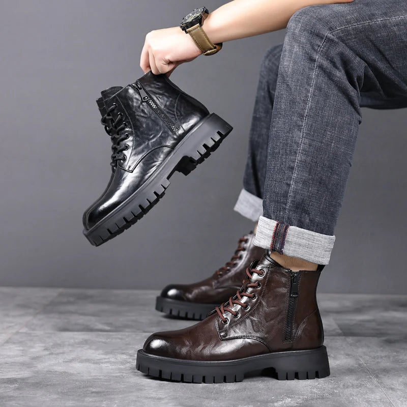 Bota de Couro Inverno Masculina Coturno Derby