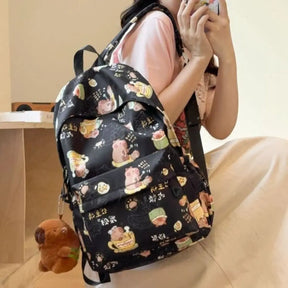 Mochila Escolar Para Adolescente Estampada Com Chaveiro Capivara