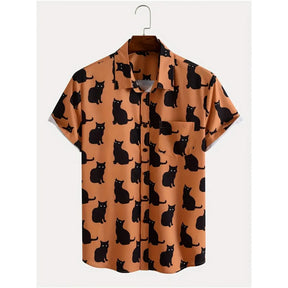 Camisa Moda Casual Masculina Estampada De Peito Único Moda Solta Simples