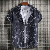 Camisa Masculina Moda Havaiana Estampa de Setas Mangas Curtas