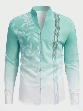 Camisa Social Masculina Gola Redonda Com Botões Camisa Estampada