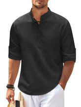 Camisa Social Masculina de Gola Redonda Estampa Quadriculada Camisa Com Botões