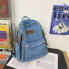Mochila Jeans Unissex Moda Versátil