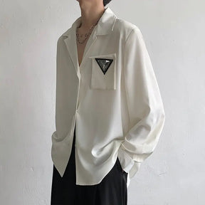 Camisa Elegante Masculina Tendência Moda Solta Com Detalhe De Metal