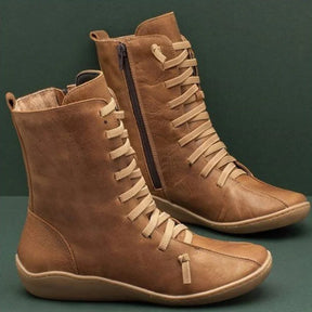 Bota Feminina Confortável Média Com Cadarço Moda Coturno
