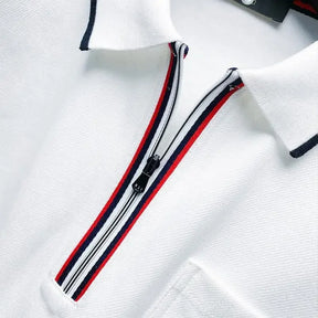 Camisa Masculina Gola Polo De Manga Comprida Com Zíper E Bolso Tendência