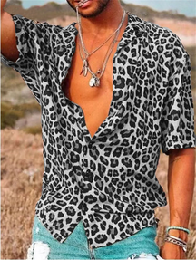 Camisa Masculina Moda Havaiana Com Botões E Estampa Oncinha Camisa Aberta