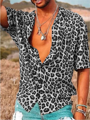 Camisa Masculina Moda Havaiana Com Botões E Estampa Oncinha Camisa Aberta
