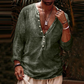 Camisa Masculina Moda Versátil Com Decote Em V Tecido Leve Confortável