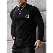 Camisa Masculina De Cor Sólida Manga Longa Respirável Refrescante Estampa Emoji