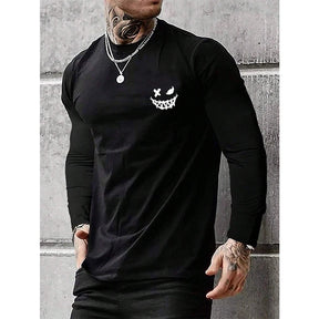 Camisa Masculina De Cor Sólida Manga Longa Respirável Refrescante Estampa Emoji