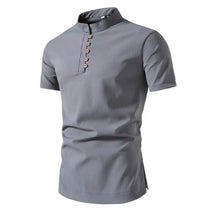 Camisa Masculina Gola Redonda Com Botões Camisa De Cor Sólida