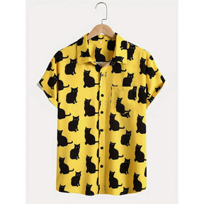 Camisa Moda Casual Masculina Estampada De Peito Único Moda Solta Simples