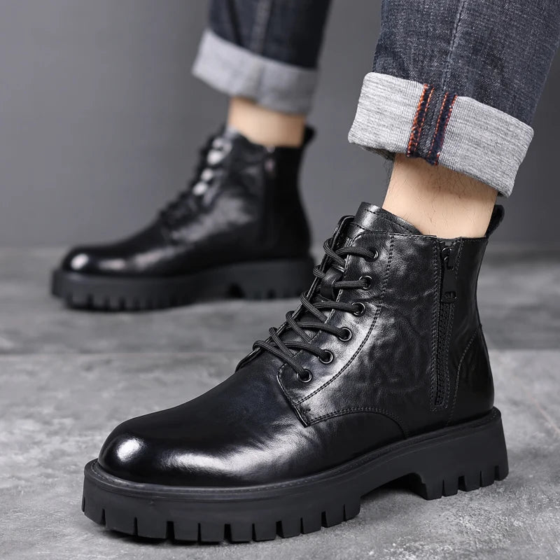 Bota de Couro Inverno Masculina Coturno Derby