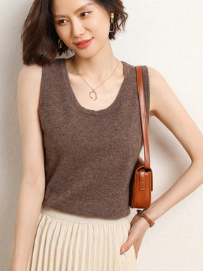 Camisa Solta Feminina Gola U Sem Mangas Moda Casual