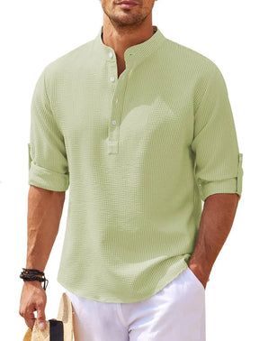 Camisa Social Masculina de Gola Redonda Estampa Quadriculada Camisa Com Botões
