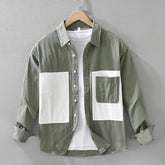 Camisa Social Masculina De Duas Cores Moda Retalhos Com Bolsos Grandes