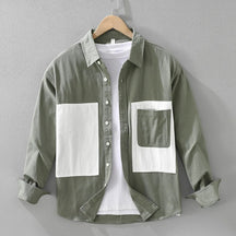 Camisa Social Masculina De Duas Cores Moda Retalhos Com Bolsos Grandes