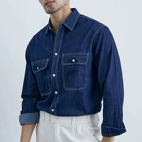 Camisa Jeans Masculina Moda Casual Com Lapela E Botões Camisa De Manga Comprida