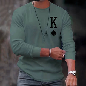 Camisa Masculina Moda Casual De Manga Longa Estampa Poker Material De Alta Qualidade