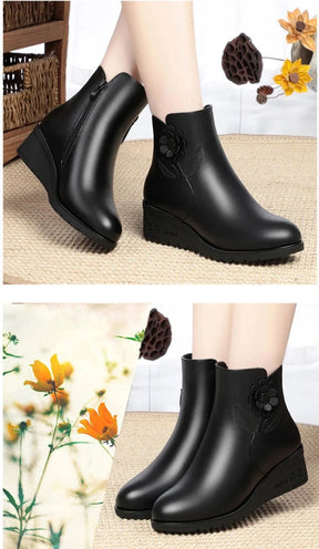 Bota de Couro Casual Pelúciada Flower
