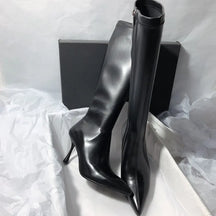 Bota Feminina De Salto Alto Bico Fino Bota Médio Com Zíper Estilo Moderno