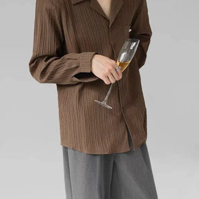 Camisa Masculina Moda Casal Com Bolso E Lapela Camisa De Listras Em Relevo