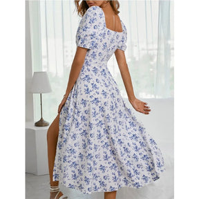 Vestido Florido Longo com Fenda Feminino