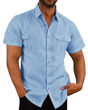 Camisa Masculina Moda Casual Com Dois Bolsos E Botões Tendência