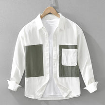 Camisa Social Masculina De Duas Cores Moda Retalhos Com Bolsos Grandes