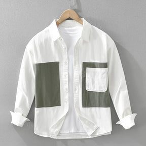 Camisa Social Masculina De Duas Cores Moda Retalhos Com Bolsos Grandes