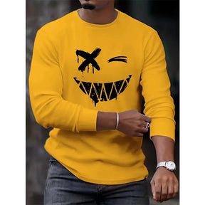 Camisa Masculina De Cor Sólida Manga Longa Respirável Refrescante Estampa Emoji