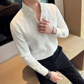 Camisa Social Elegante Masculina Para Negócios Moda Casual De Luxo