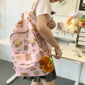 Mochila Escolar Para Adolescente Estampada Com Chaveiro Capivara