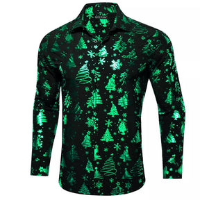 Camisa Social Masculina De Manga Comprida Estampa Natalina Moda Casual