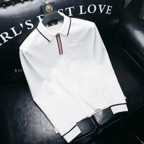 Camisa Masculina Gola Polo De Manga Comprida Com Zíper E Bolso Tendência