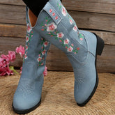 Bota Country Feminina Bordado Flores Salto Baixo Moda Outono