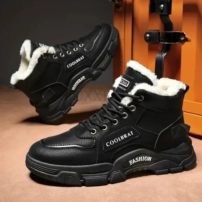 Bota Resistente de Inverno Detalhes em Couro Masculino