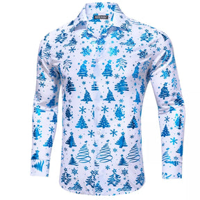 Camisa Social Masculina De Manga Comprida Estampa Natalina Moda Casual