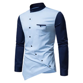 Camisa Masculina Transpassada Gola Redonda Com Botões Na Diagonal Moda Versátil