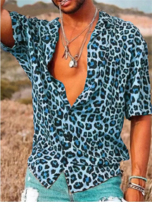 Camisa Masculina Moda Havaiana Com Botões E Estampa Oncinha Camisa Aberta