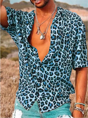 Camisa Masculina Moda Havaiana Com Botões E Estampa Oncinha Camisa Aberta